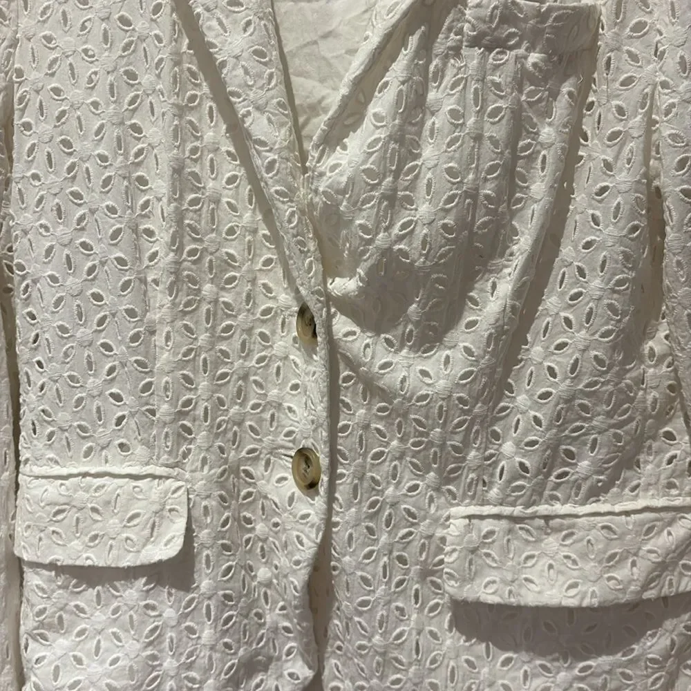 J. Crew Ivory Lace Blazer with eyelet. Schoolboy blazer with eyelet.